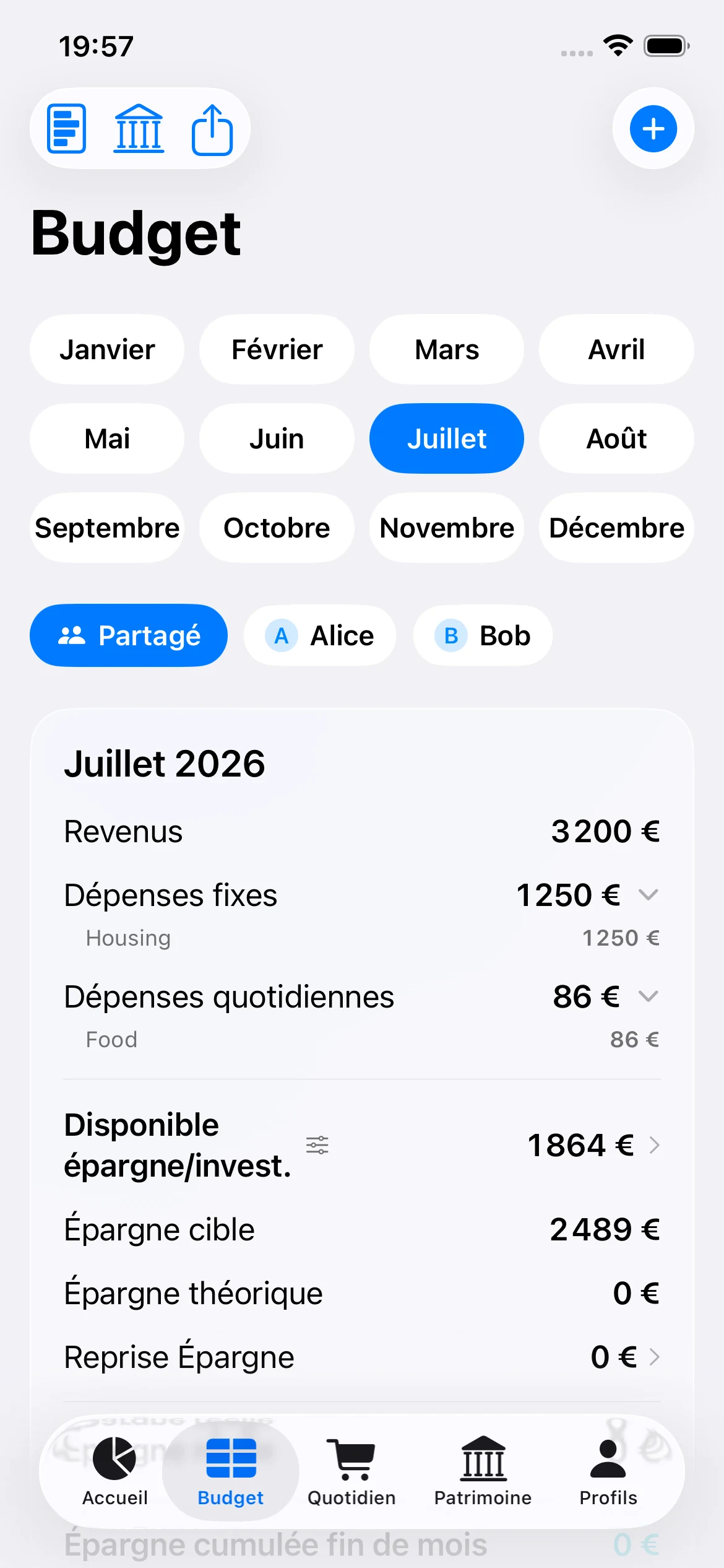Écran Budget de Banker