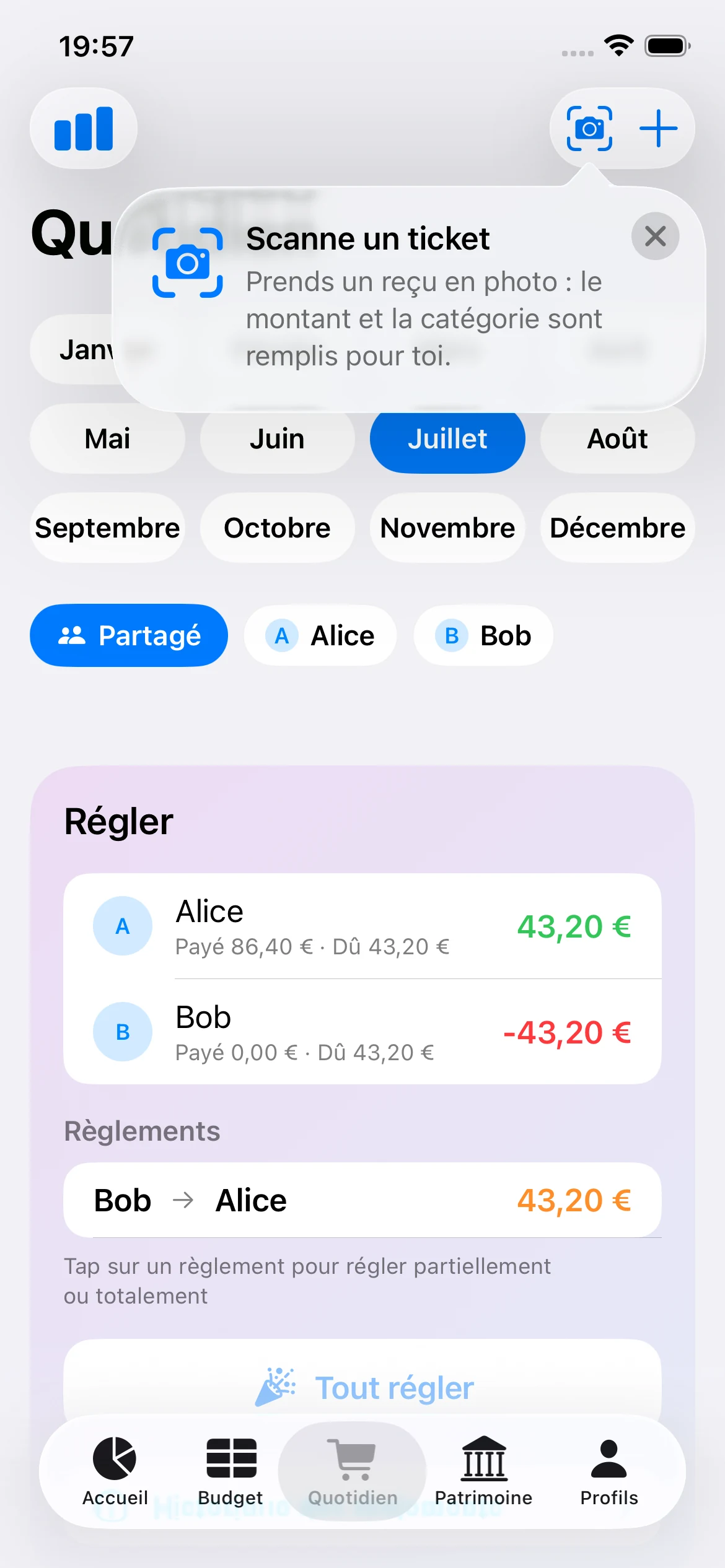 Écran dépenses quotidiennes de Banker